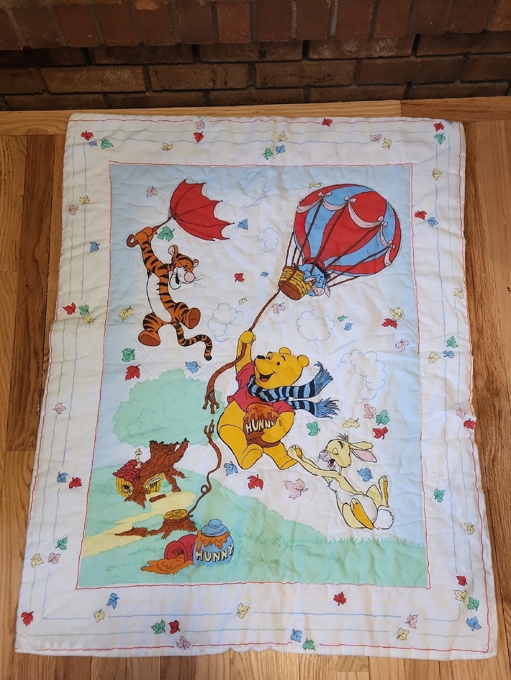 Winnie the Pooh Hot Air Balloon Baby Quilt - Primary Colors Handmade No Tags